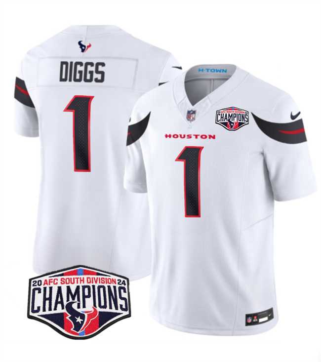 Men%27s Houston Texans #1 Stefon Diggs White F.U.S.E. 2024 AFC South Division Champions Vapor Limited Stitched Jersey->houston texans->NFL Jersey